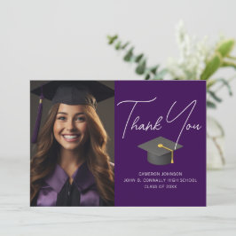 Tarjeta De Agradecimiento Foto personalizada de graduado en morado oscuro pa