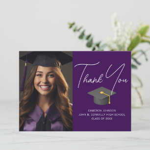 Tarjeta De Agradecimiento Foto personalizada de graduado en morado oscuro pa