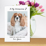 Tarjeta De Agradecimiento Foto personalizada de Mascota veterinario de cuida<br><div class="desc">¡Diga 'Gracias' a su maravilloso veterinario con una linda tarjeta de foto mascota personalizada del perro! "A mi veterinario... ¡Gracias por cuidarme!" Personaliza con el nombre del perro y la foto favorita. Personalice el interior con su mensaje especial o elimine para escritura a mano. DERECHOS RESERVADOS © 2020 Judy Burrows,...</div>
