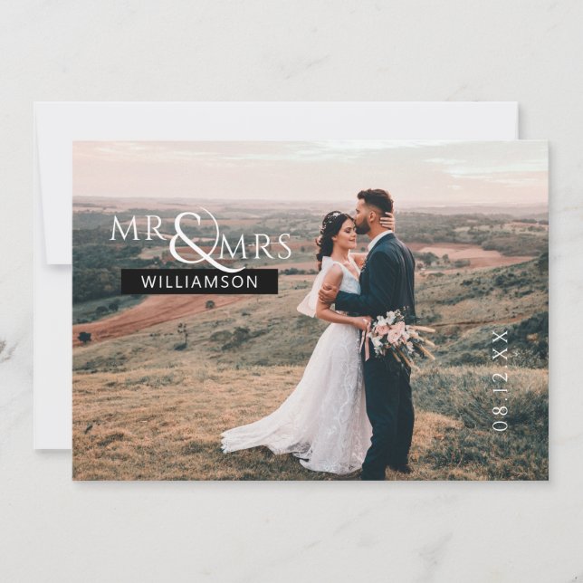 Tarjeta De Agradecimiento Foto personalizada de Mr. & Mrs Monogram Boda Phot (Anverso)