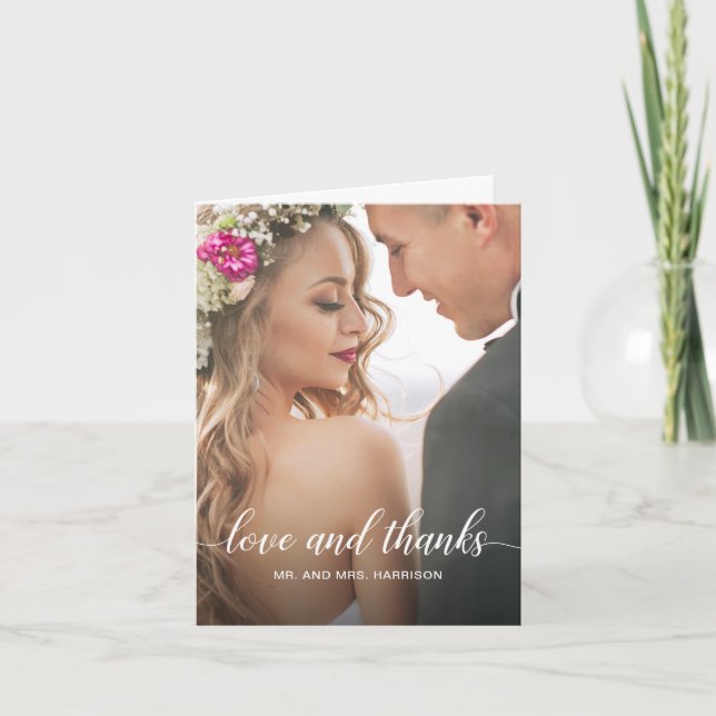 Tarjeta De Agradecimiento Foto personalizada de retrato de boda Gracias (Anverso)