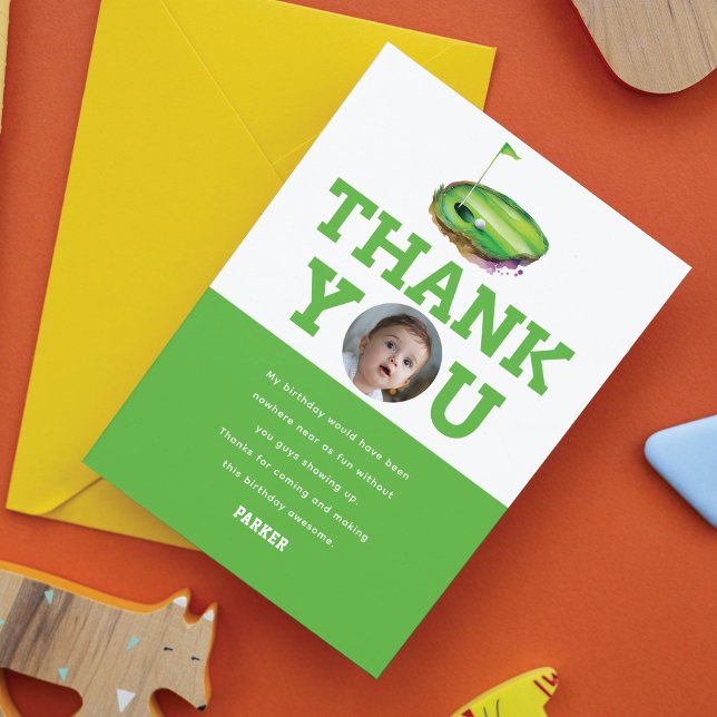 Tarjeta De Agradecimiento Foto personalizada del primer cumpleaños del golf (Subido por el creador)