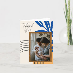 Tarjeta De Agradecimiento Foto personalizada moderna abstracta botánica azul