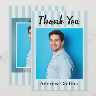 Tarjeta De Agradecimiento Foto personalizada para él con rayas azules modern
