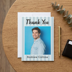 Tarjeta De Agradecimiento Foto personalizada para él con rayas azules modern