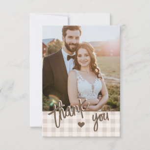 Tarjeta De Agradecimiento Foto Personalizada Rustica Beige Gingham y Liebre