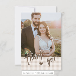 Tarjeta De Agradecimiento Foto Personalizada Rustica Beige Gingham y Liebre