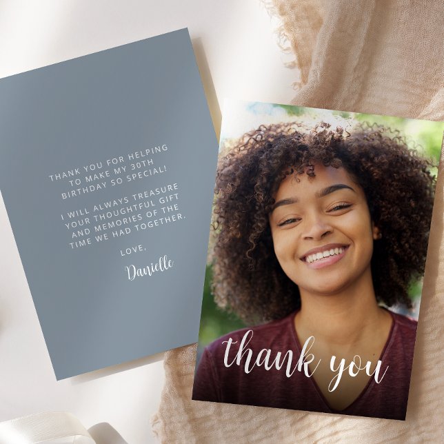 Tarjeta De Agradecimiento Foto personalizado Dusty Blue 30 Fiesta de cumplea (Subido por el creador)