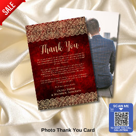 Tarjeta De Agradecimiento Foto personalizado Gracias Rojo Oro Rústico