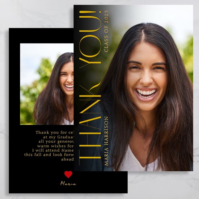 Tarjeta De Agradecimiento Foto personalizado Moderno Graduación Negra (Subido por el creador)