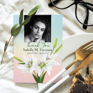 Tarjeta De Agradecimiento Foto personalizado y funeral de Lilies