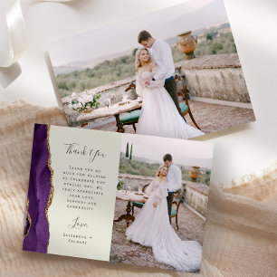 Tarjeta De Agradecimiento Foto: Purple Agate Gold Ivory Boda