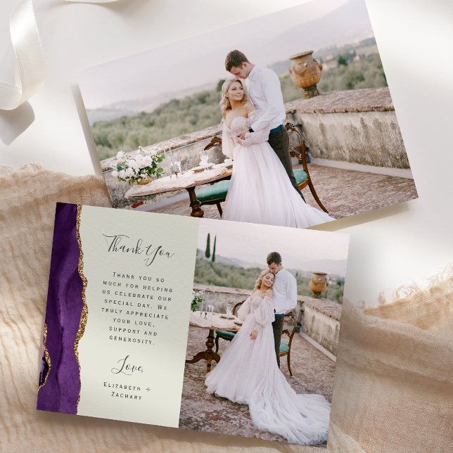 Tarjeta De Agradecimiento Foto: Purple Agate Gold Ivory Boda (Subido por el creador)
