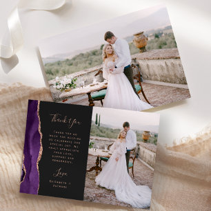 Tarjeta De Agradecimiento Foto Púrpura Agata Rosa Oro Oscuro Boda