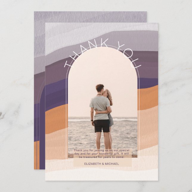 Tarjeta De Agradecimiento FOTO rayada de Naranja púrpura contemporáneo GRACI (Anverso / Reverso)