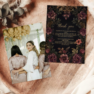 Tarjeta De Agradecimiento Foto Real Victoriana Floral Gótica Nupcial
