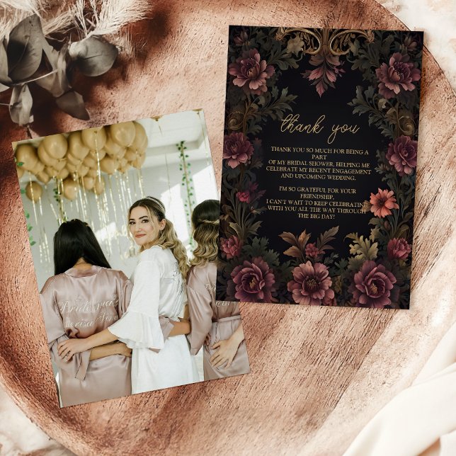 Tarjeta De Agradecimiento Foto Real Victoriana Floral Gótica Nupcial (Subido por el creador)