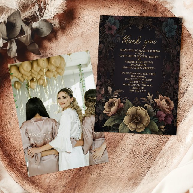 Tarjeta De Agradecimiento Foto Real Victoriano Gótico Floral Nupcial (Subido por el creador)