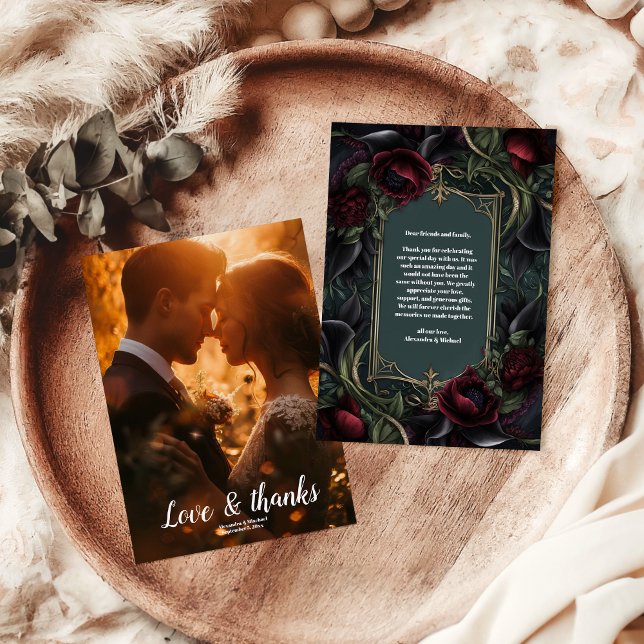 Tarjeta De Agradecimiento Foto Red Roses Gothic Halloween Boda (Subido por el creador)