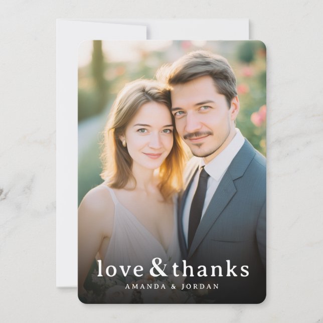 Tarjeta De Agradecimiento Foto Romántica Beige (Anverso)