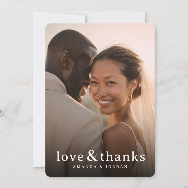 Tarjeta De Agradecimiento Foto Romántica Beige (Anverso)