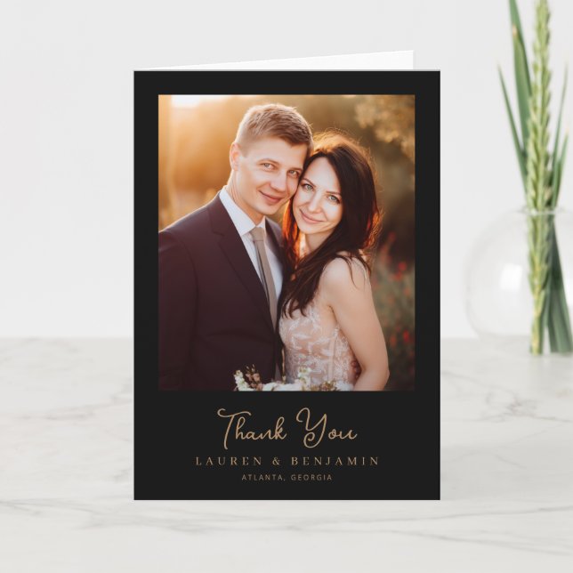 Tarjeta De Agradecimiento Foto Romántica Beige (Anverso)