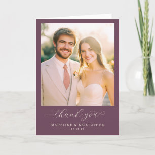 Tarjeta De Agradecimiento Foto Romántica Beige Púrpura