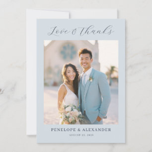 Tarjeta De Agradecimiento Foto Romántica de Azul Claro y Alegre
