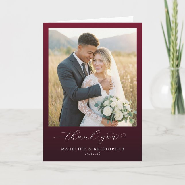 Tarjeta De Agradecimiento Foto Romántica de Borgoña (Anverso)