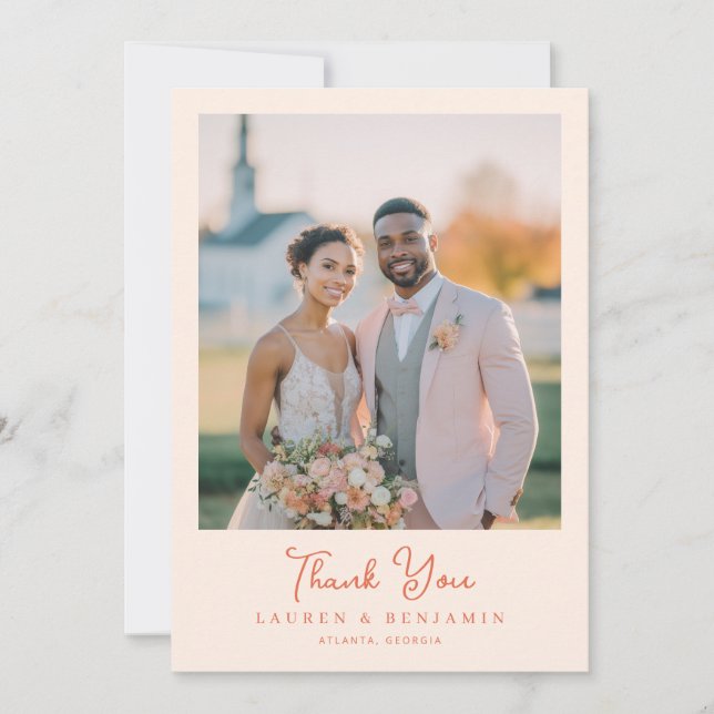 Tarjeta De Agradecimiento Foto Romántica de Melocotón (Anverso)