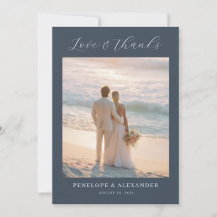 Tarjeta De Agradecimiento Foto Romántica de Playa en Azul Marino