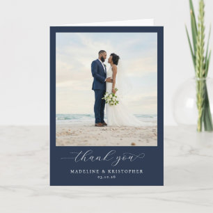 Tarjeta De Agradecimiento Foto Romántica de Playa en Azul Marino