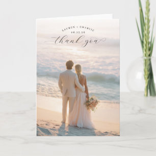 Tarjeta De Agradecimiento Foto Romántica de Playa en Pastel