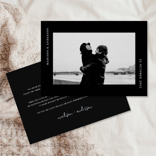Tarjeta De Agradecimiento Foto romántica de simple Boda blanco negro moderno (Subido por el creador)