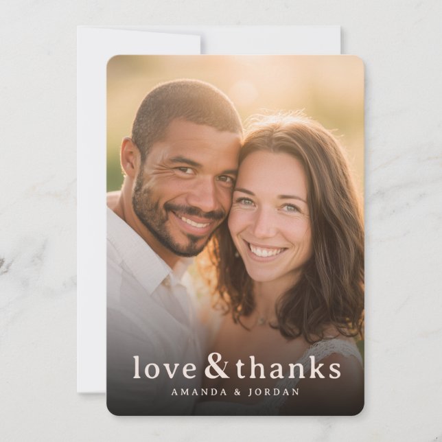 Tarjeta De Agradecimiento Foto Romántica Dorada Cálida (Anverso)