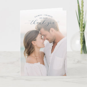 Tarjeta De Agradecimiento Foto Romántica en Azul Suave