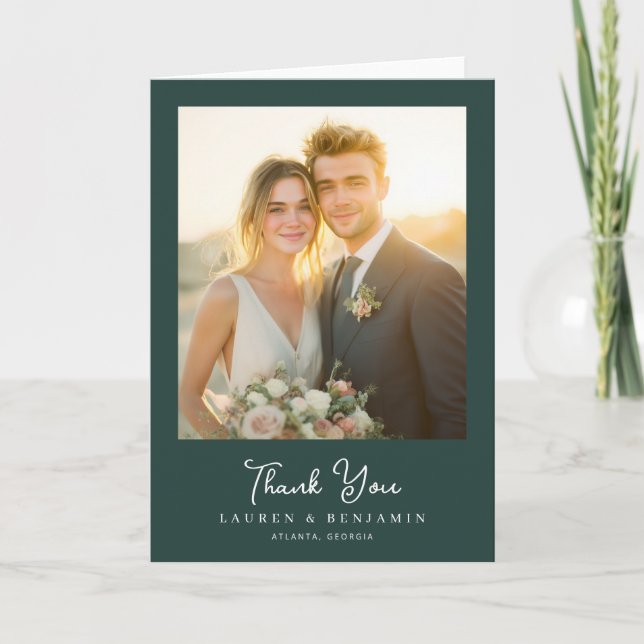 Tarjeta De Agradecimiento Foto Romántica Verde (Anverso)