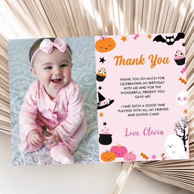 Tarjeta De Agradecimiento Foto rosa de cumpleaños de Ghost Halloween (Subido por el creador)