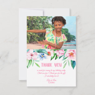 Tarjeta De Agradecimiento Foto rosa del cumpleaños hawaiano floral tropical