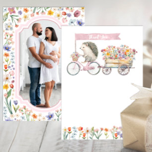 Tarjeta De Agradecimiento Foto Rosa Gracias - Floral Hedgehog Baby Shower
