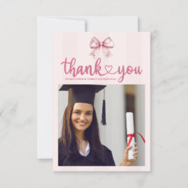 Tarjeta De Agradecimiento Foto rosa Rubor Bow Graduation Party