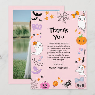 Tarjeta De Agradecimiento Foto Rosa Un Pequeño Boo Cuesta Baby Shower Hallow