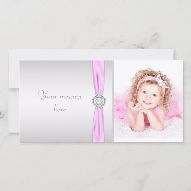 Tarjeta De Agradecimiento Foto rosa y gris gracias (Anverso)