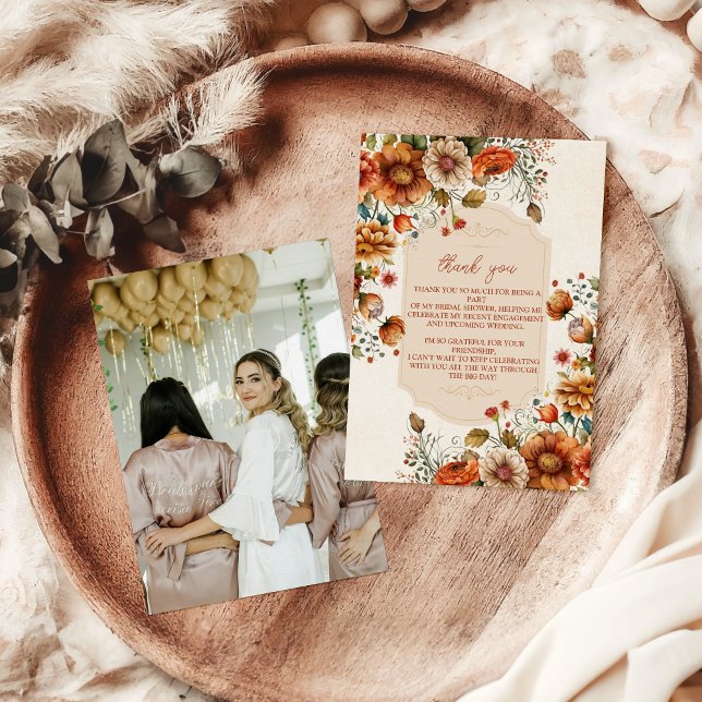 Tarjeta De Agradecimiento Foto Rust Terracotta Flowe Bridal Shower (Subido por el creador)