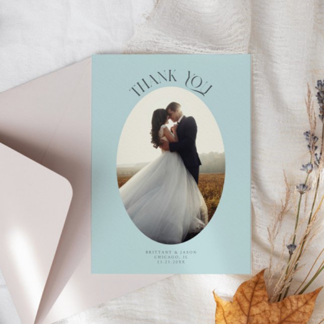 Tarjeta De Agradecimiento Foto Rustic Gracias Oval Turquoise Boda (Subido por el creador)