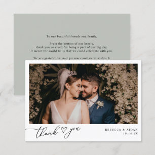 Tarjeta De Agradecimiento Foto Rustic Sage Green Boda simple