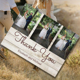 Tarjeta De Agradecimiento Foto Rustic Wood Floral Boda Gracias