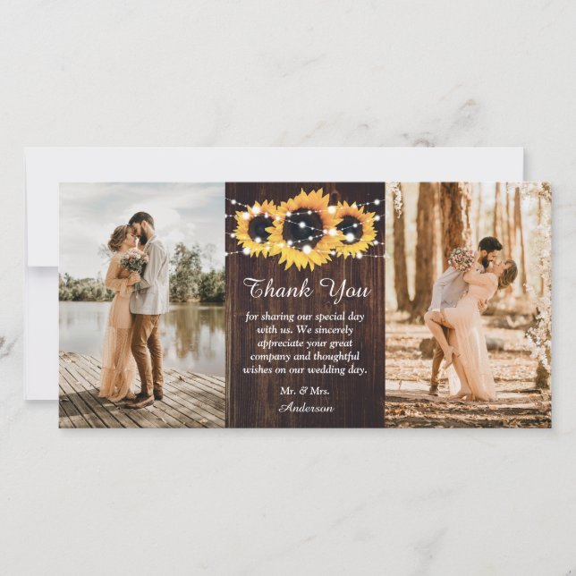 Tarjeta De Agradecimiento Foto Rustic Wood Sunflower 2 (Anverso)