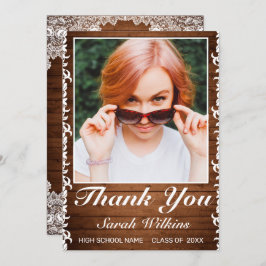Tarjeta De Agradecimiento Foto Rústica de graduación de madera y encaje blan
