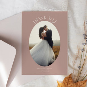 Tarjeta De Agradecimiento Foto Rústica de Oval Dusty Rosa Boda